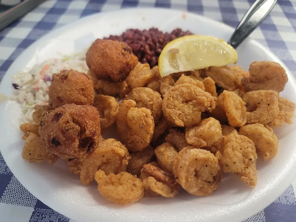 Popcorn Shrimp Coleslaw and Black Eyed Peas