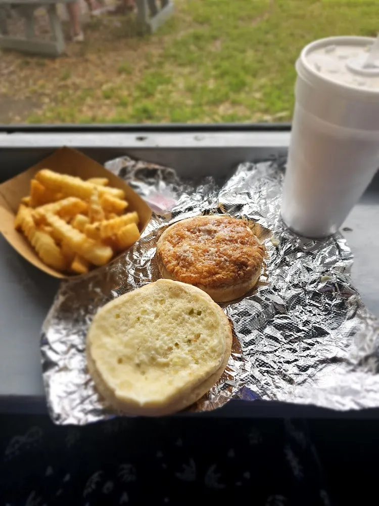 Shrimp Burger and Fries